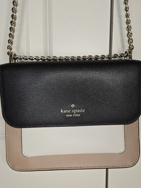 Kate Spade Colorblock Crossbody Bag Black Cream Beige Chain Strap
